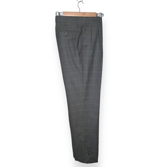 FACONNABLE Vintage Pleated Dress Pants Slacks Straight Leg Plaid Cuffed Gray 35 - Picture 3 of 10